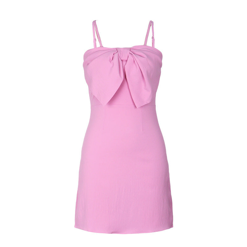 Bow Front Strappy A Line Mini Dress - Pink