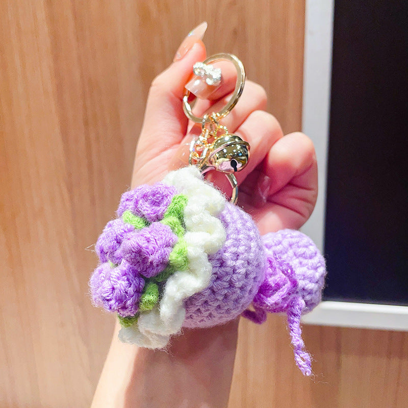 Crochet Flower Bouquet Keychain Charm - Purple