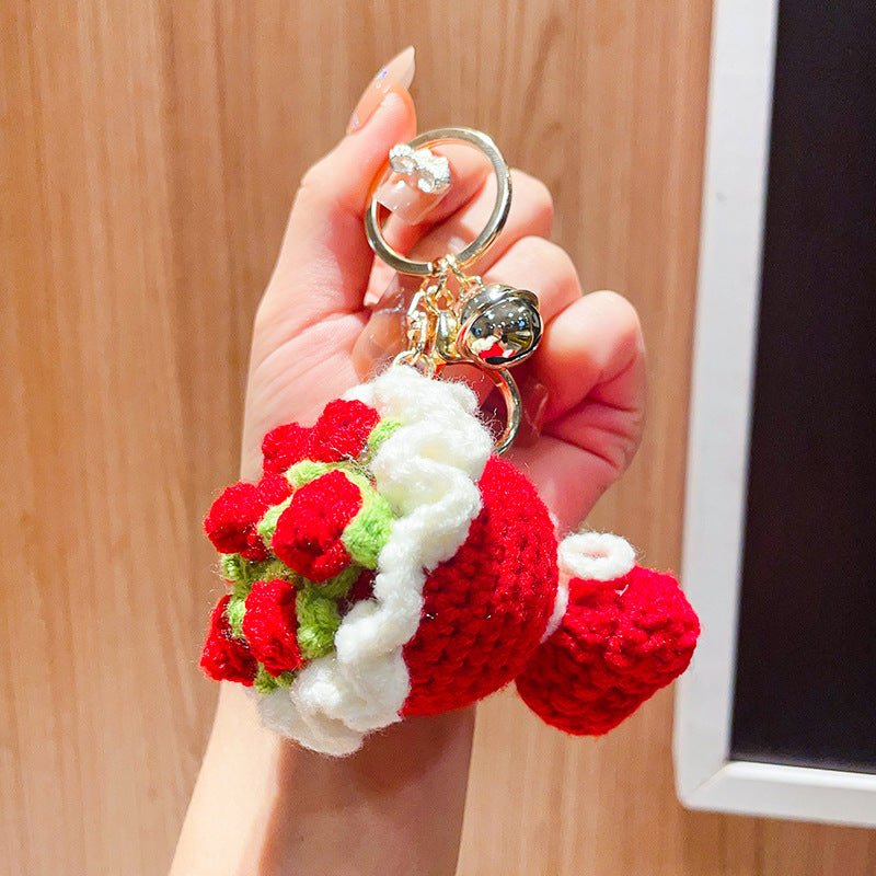 Crochet Flower Bouquet Keychain Charm - Red