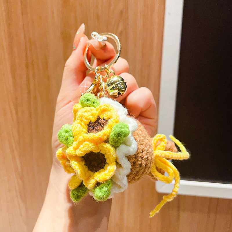 Crochet Flower Bouquet Keychain Charm - Yellow