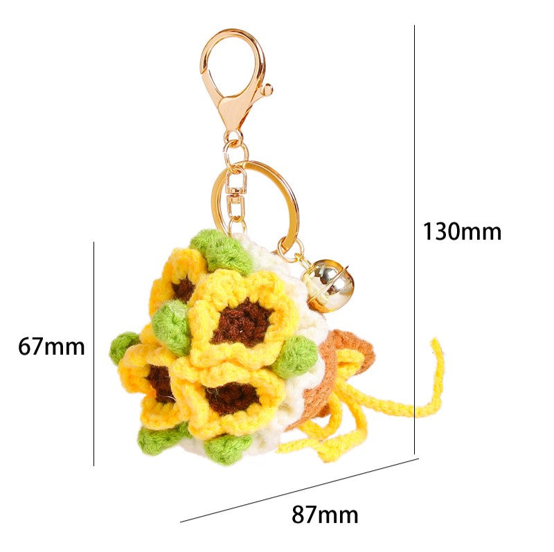 Crochet Flower Bouquet Keychain Charm - Yellow - 1