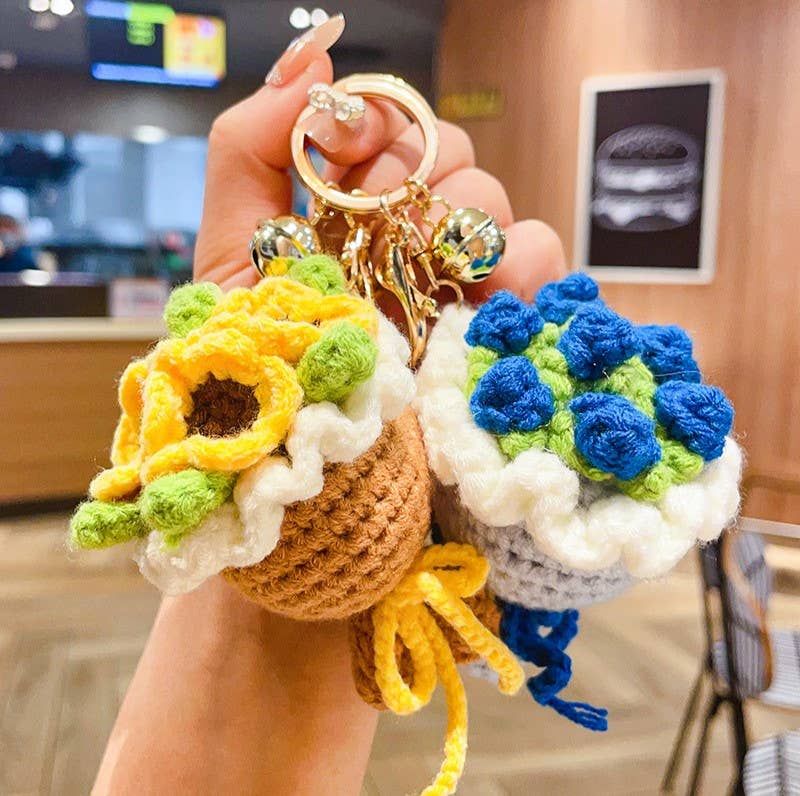 Crochet Flower Bouquet Keychain Charm