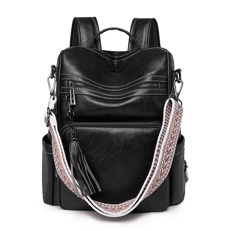 Convertible Backpack With Woven Guitar Strap - black