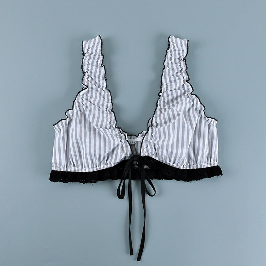Bow-Tie Ruffled Stripe Plunge Cami & Shorts Set - view 5