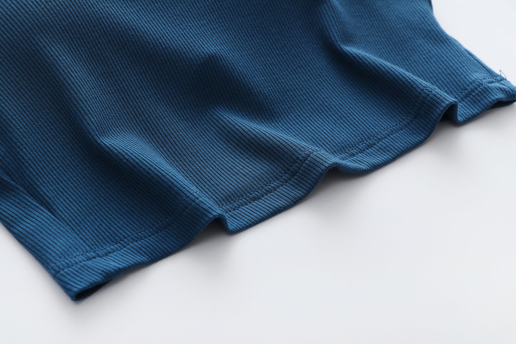 Ribbed Contrast Binding Crop Tank Top - Blue - 12