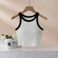 Ribbed Contrast Binding Crop Tank Top - White