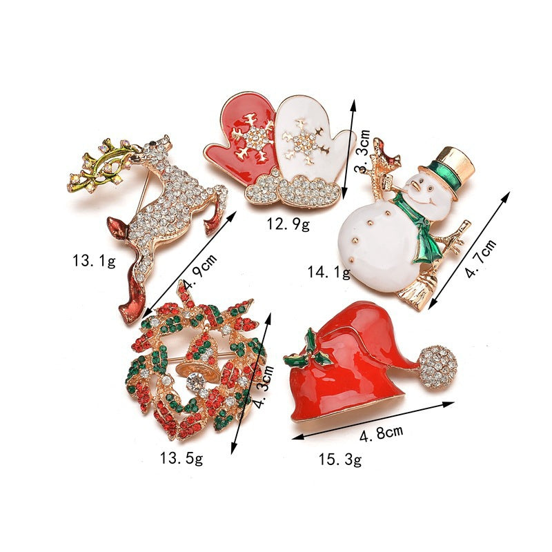 Rhinestone Winter Motif Enamel Brooch - Deer
