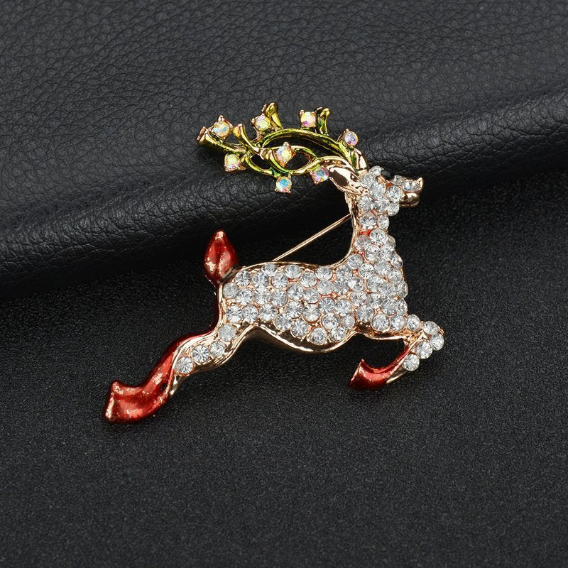 Rhinestone Winter Motif Enamel Brooch - Deer - 1