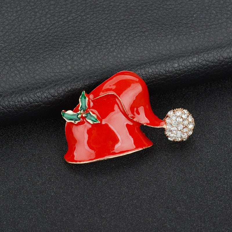 Rhinestone Winter Motif Enamel Brooch - Hat