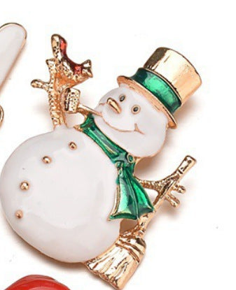 Rhinestone Winter Motif Enamel Brooch - Snowman