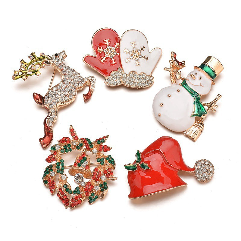 Rhinestone Winter Motif Enamel Brooch