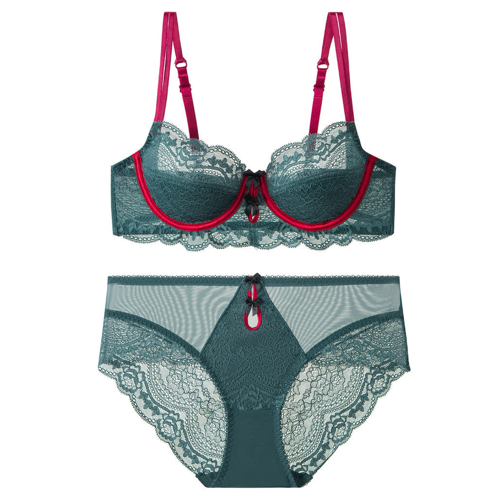 Scalloped Lace Bow Underwire Bra And Panty Set