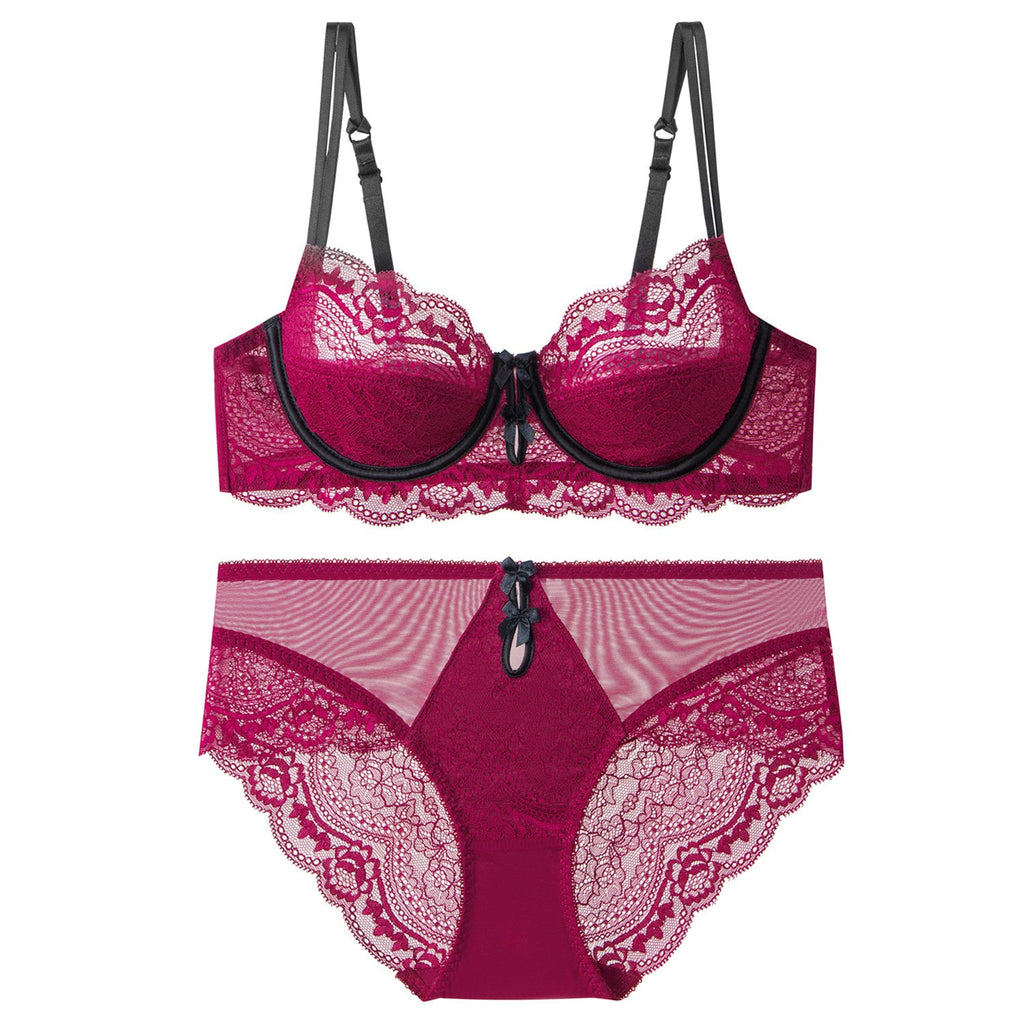 Scalloped Lace Bow Underwire Bra And Panty Set