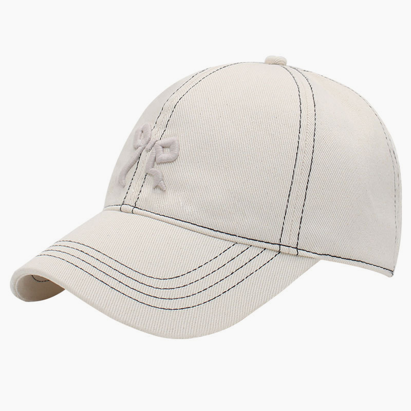 Bow Embroidered Gingham Check Baseball Cap - Beige