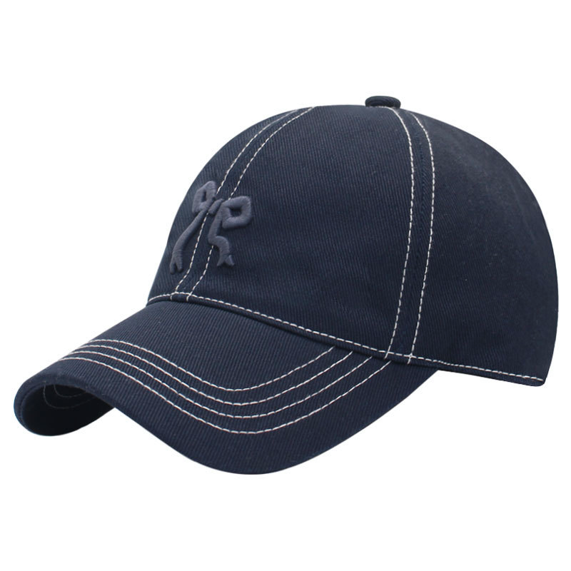Bow Embroidered Gingham Check Baseball Cap - NavyBlue