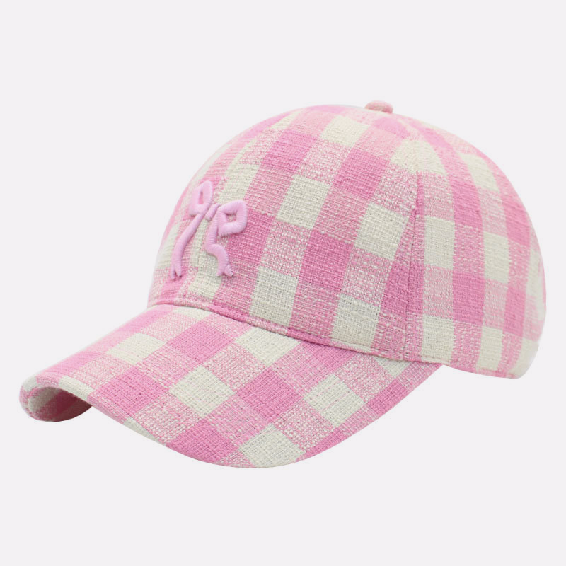 Bow Embroidered Gingham Check Baseball Cap - Pink