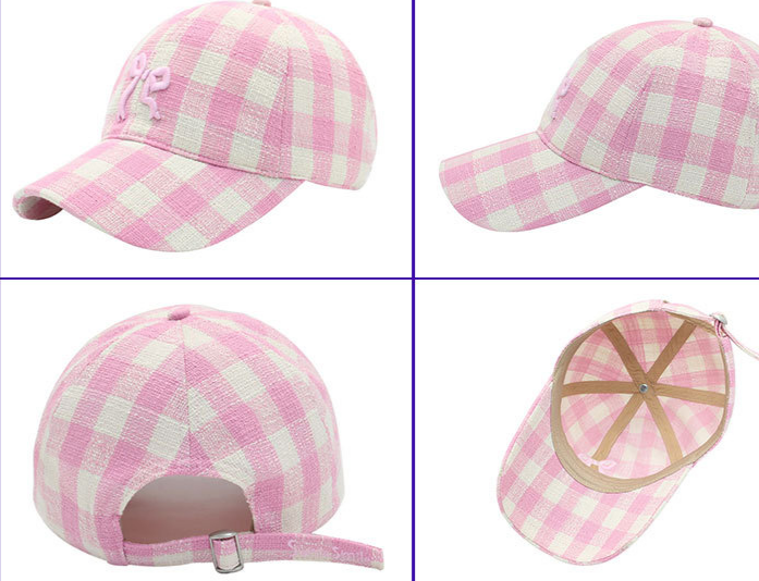Bow Embroidered Gingham Check Baseball Cap - Pink - 1
