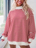 Red Breton Stripe Oversized Drop Shoulder Sweatshirt - Red