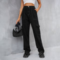 Contrast Stitch Cargo Straight Leg Jeans - Black