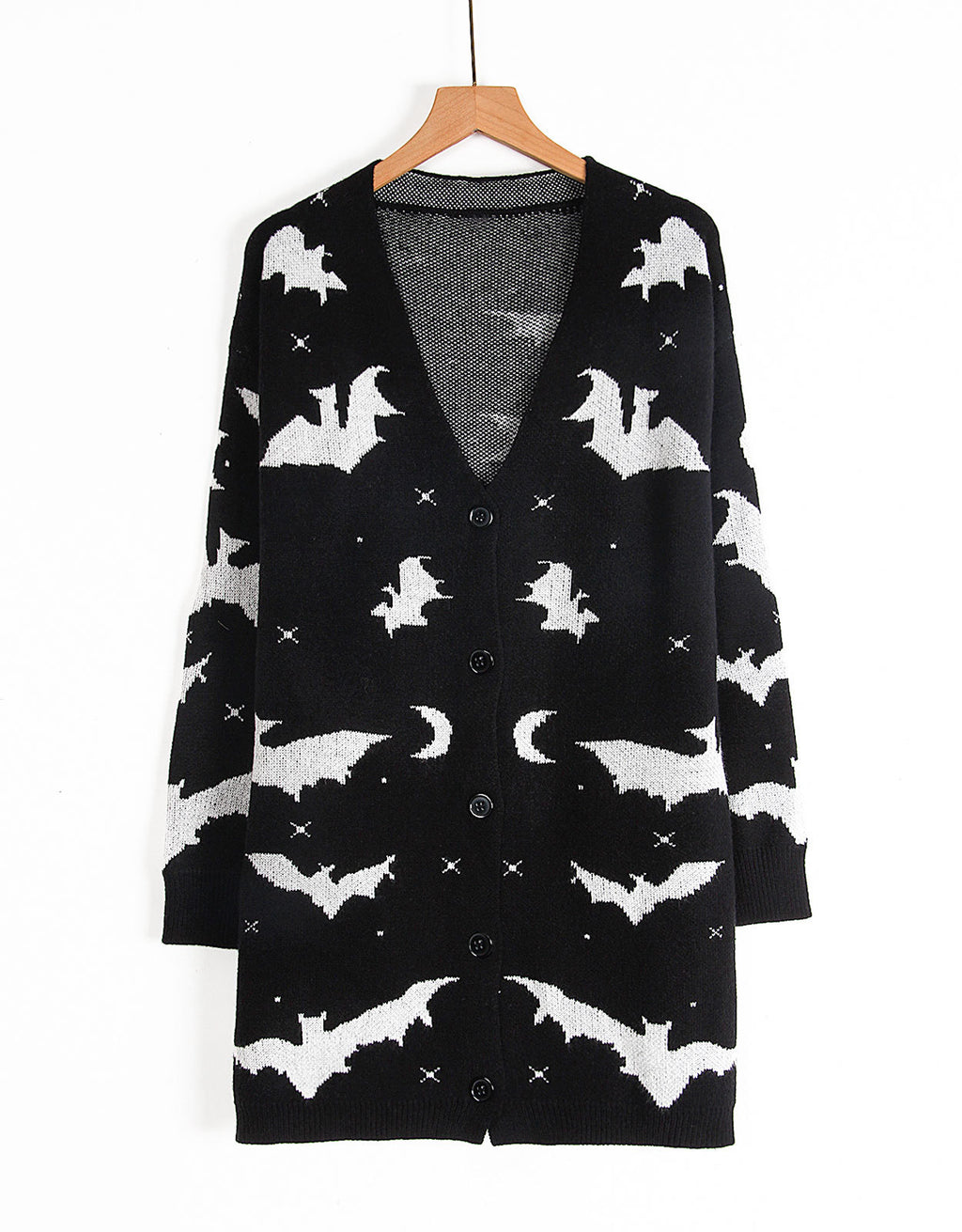 Bat and Moon Jacquard Halloween Cardigan - Black