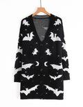 Bat and Moon Jacquard Halloween Cardigan - Black