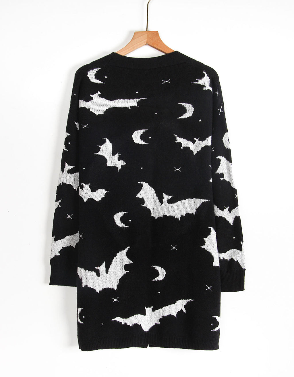 Bat and Moon Jacquard Halloween Cardigan - Black - 1