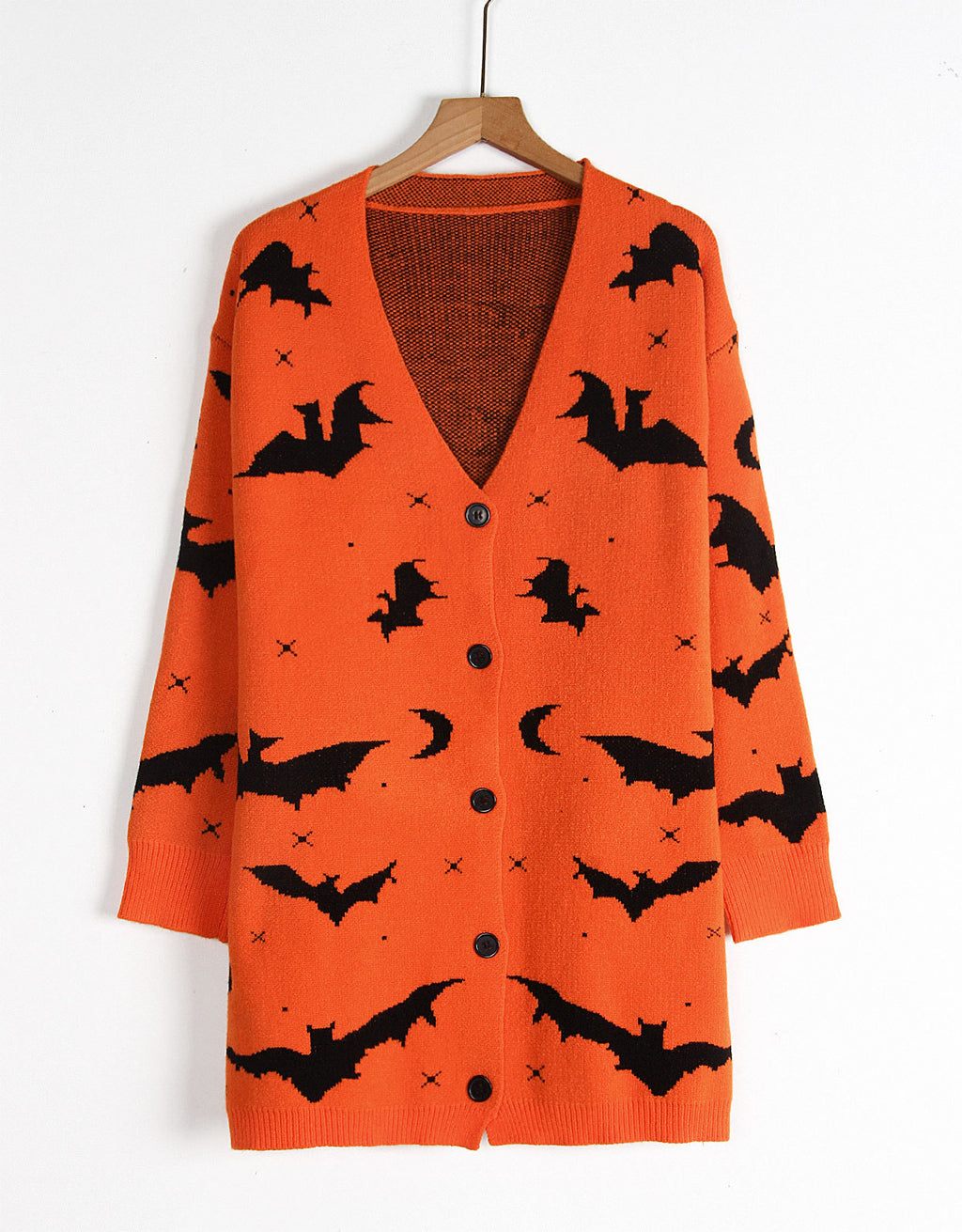 Bat and Moon Jacquard Halloween Cardigan - Orange - 1