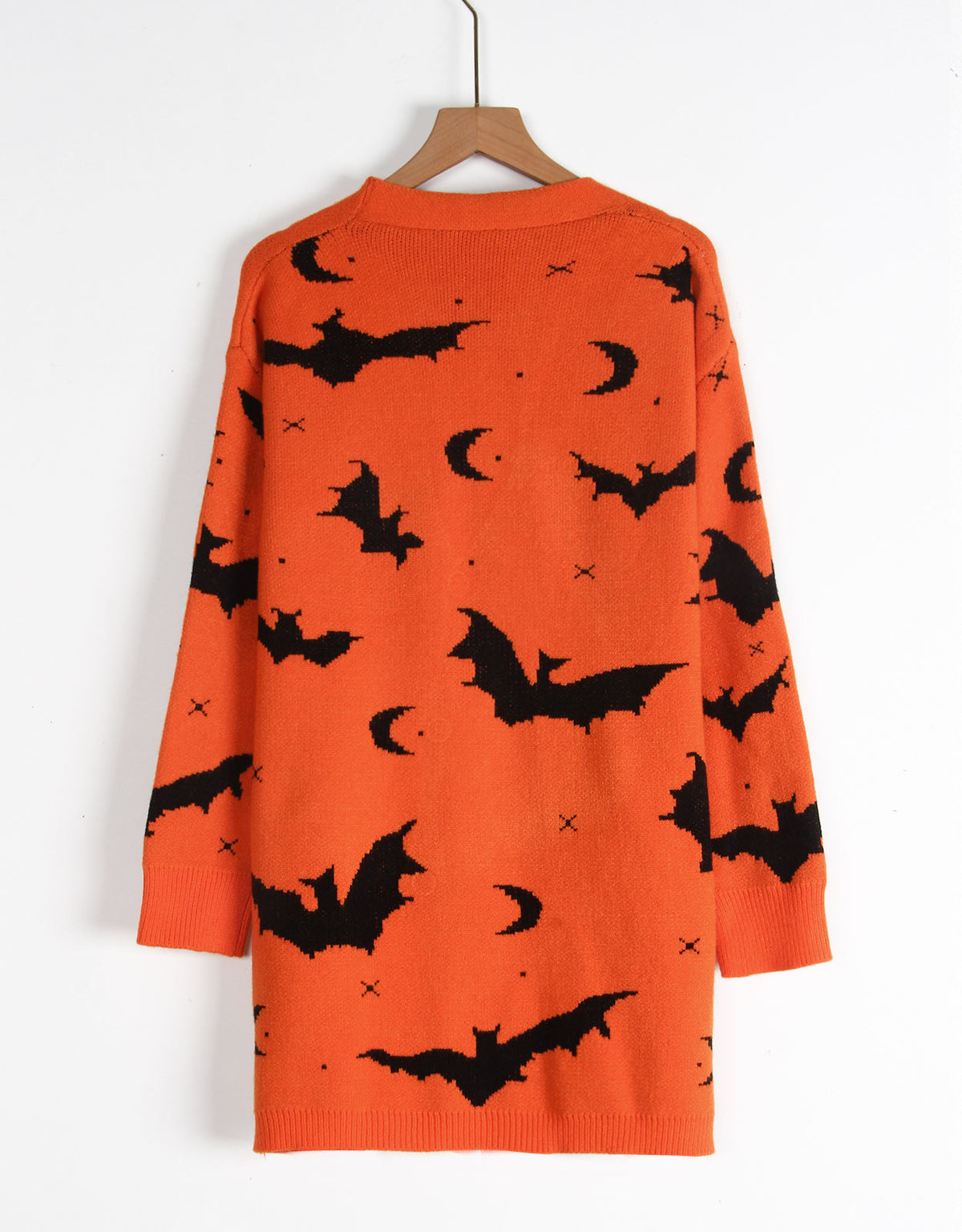 Bat and Moon Jacquard Halloween Cardigan - Orange - 2