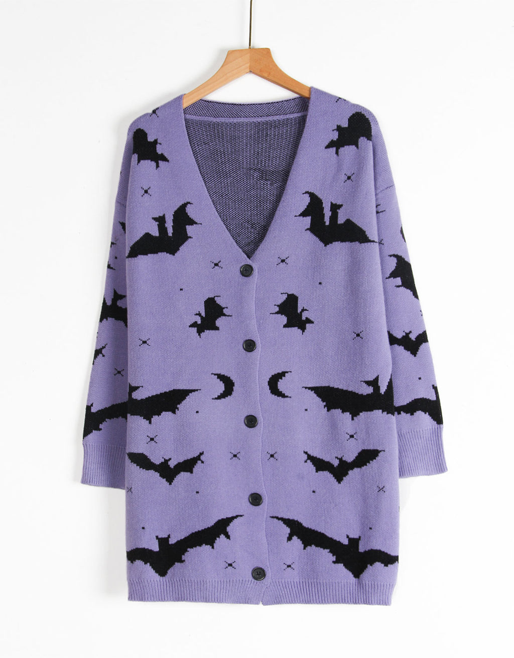 Bat and Moon Jacquard Halloween Cardigan - Purple