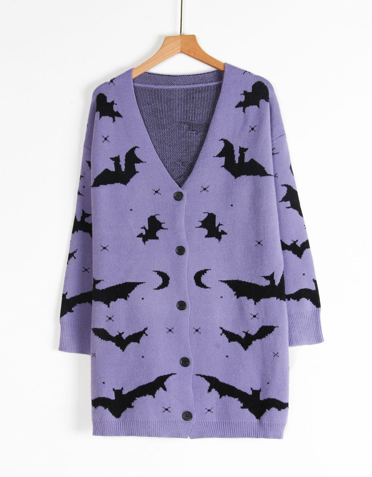 Bat and Moon Jacquard Halloween Cardigan - Purple