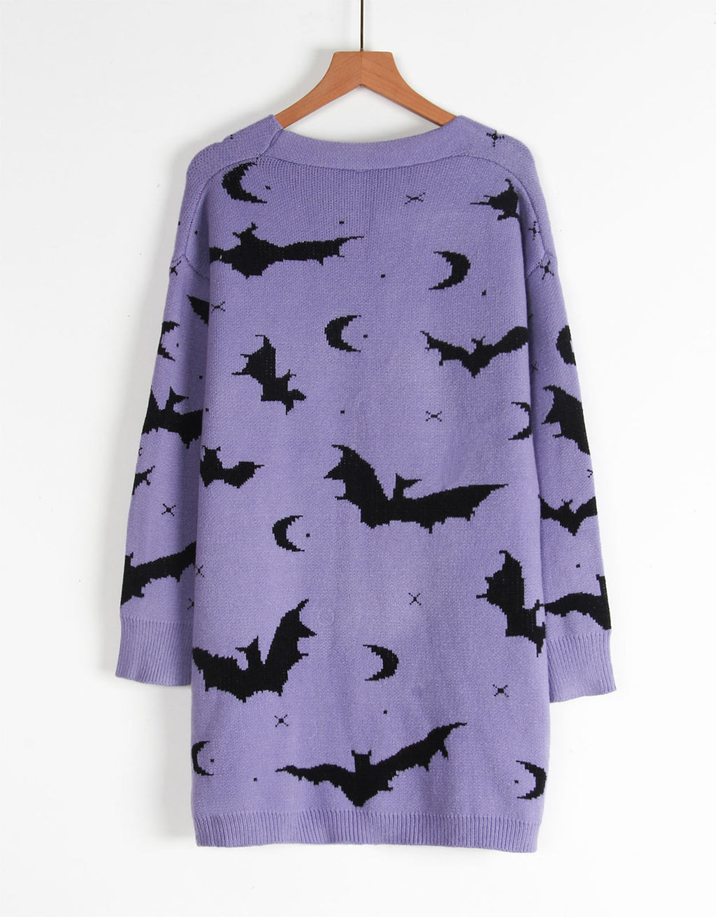 Bat and Moon Jacquard Halloween Cardigan - Purple - 1