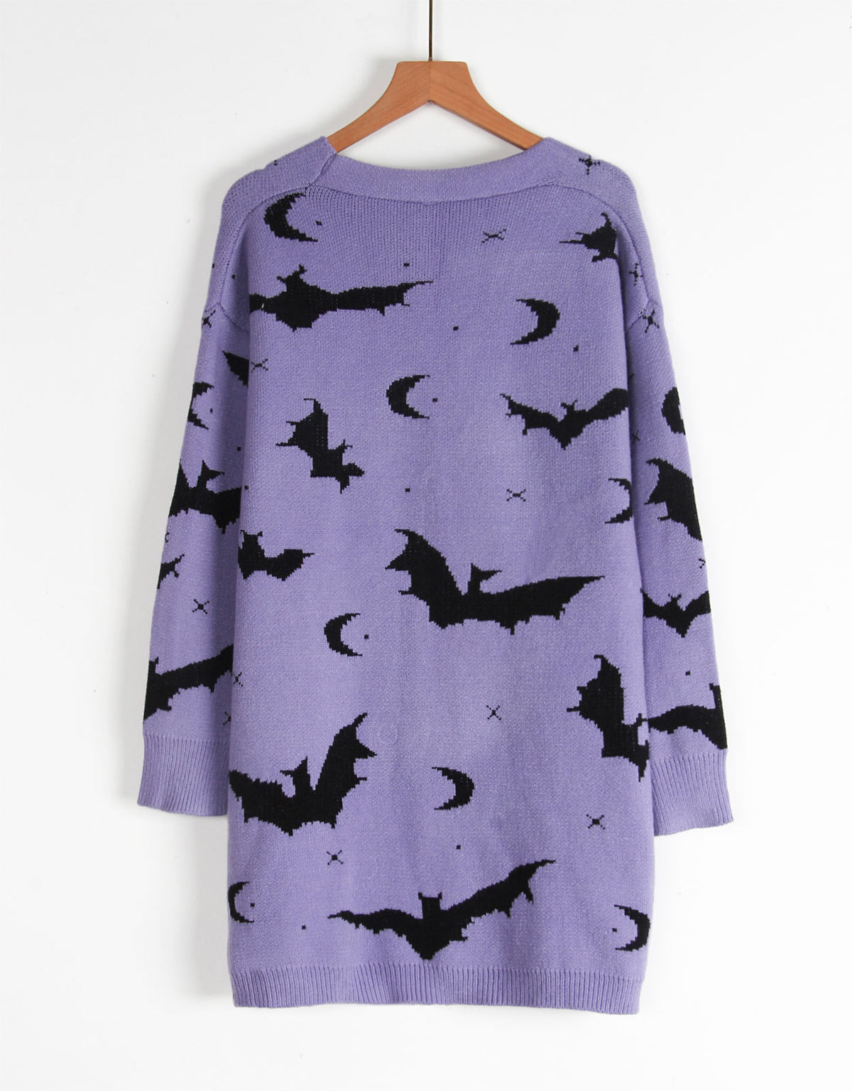 Bat and Moon Jacquard Halloween Cardigan - Purple - 1