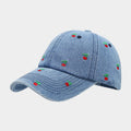 Washed Denim Cap with Cherry Embroidery - Blue