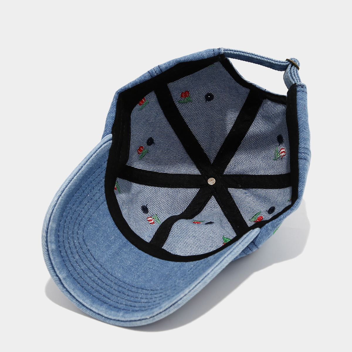 Washed Denim Cap with Cherry Embroidery - view 4