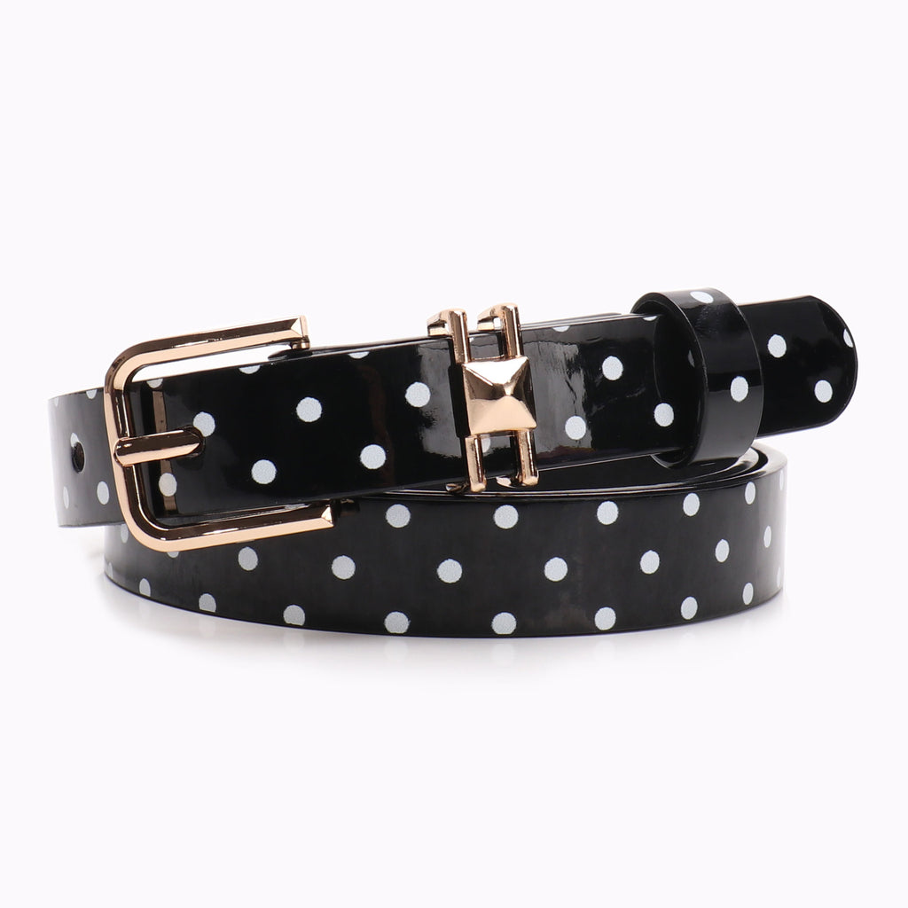 Slim Polka Dot Faux Leather Waist Belt - Black