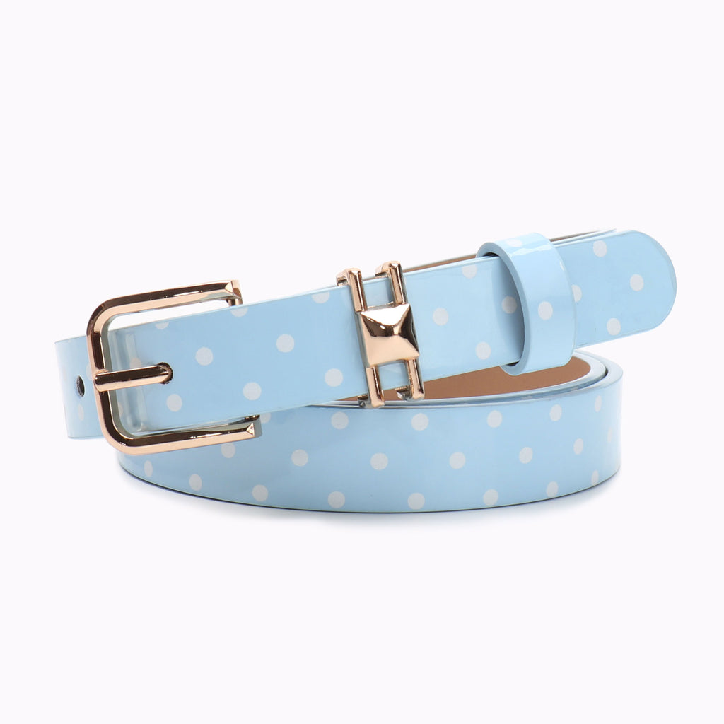 Slim Polka Dot Faux Leather Waist Belt - Blue