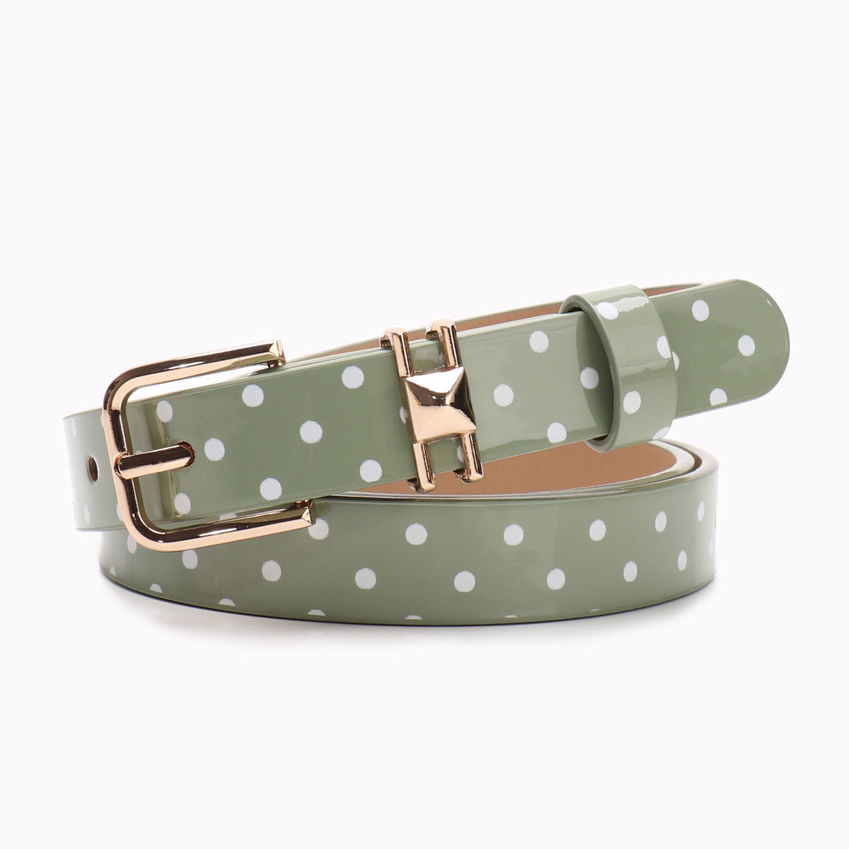 Slim Polka Dot Faux Leather Waist Belt - Green