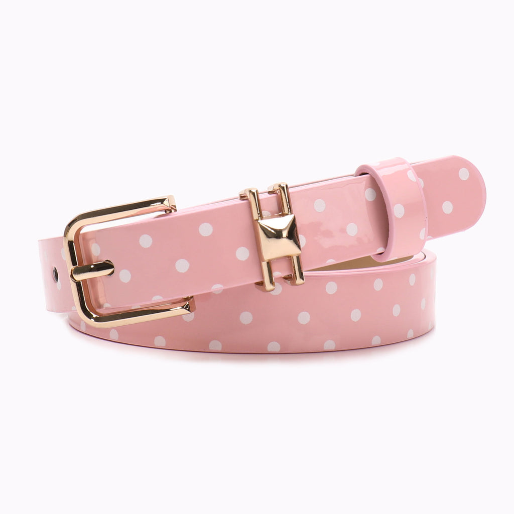 Slim Polka Dot Faux Leather Waist Belt - Pink