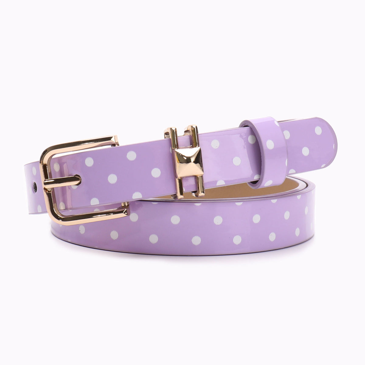 Slim Polka Dot Faux Leather Waist Belt - Purple