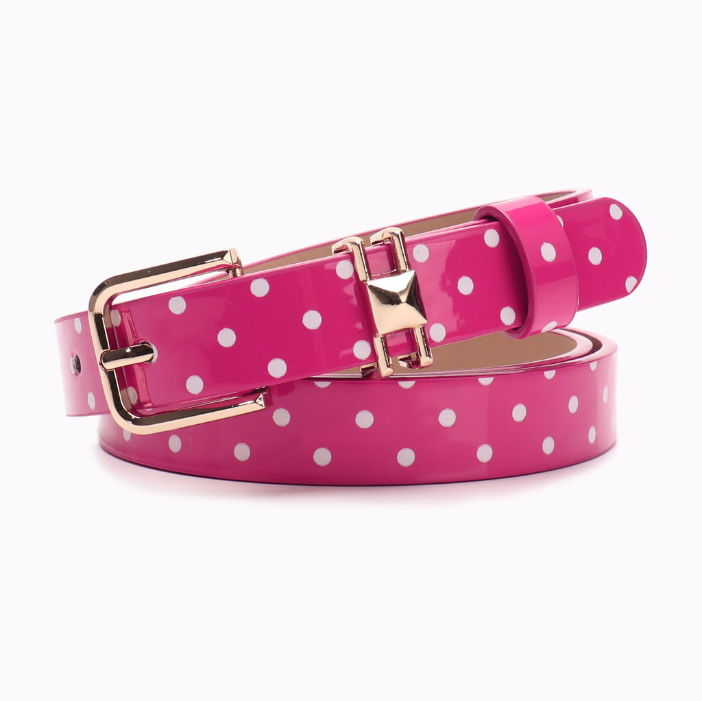 Slim Polka Dot Faux Leather Waist Belt - Rose-Red