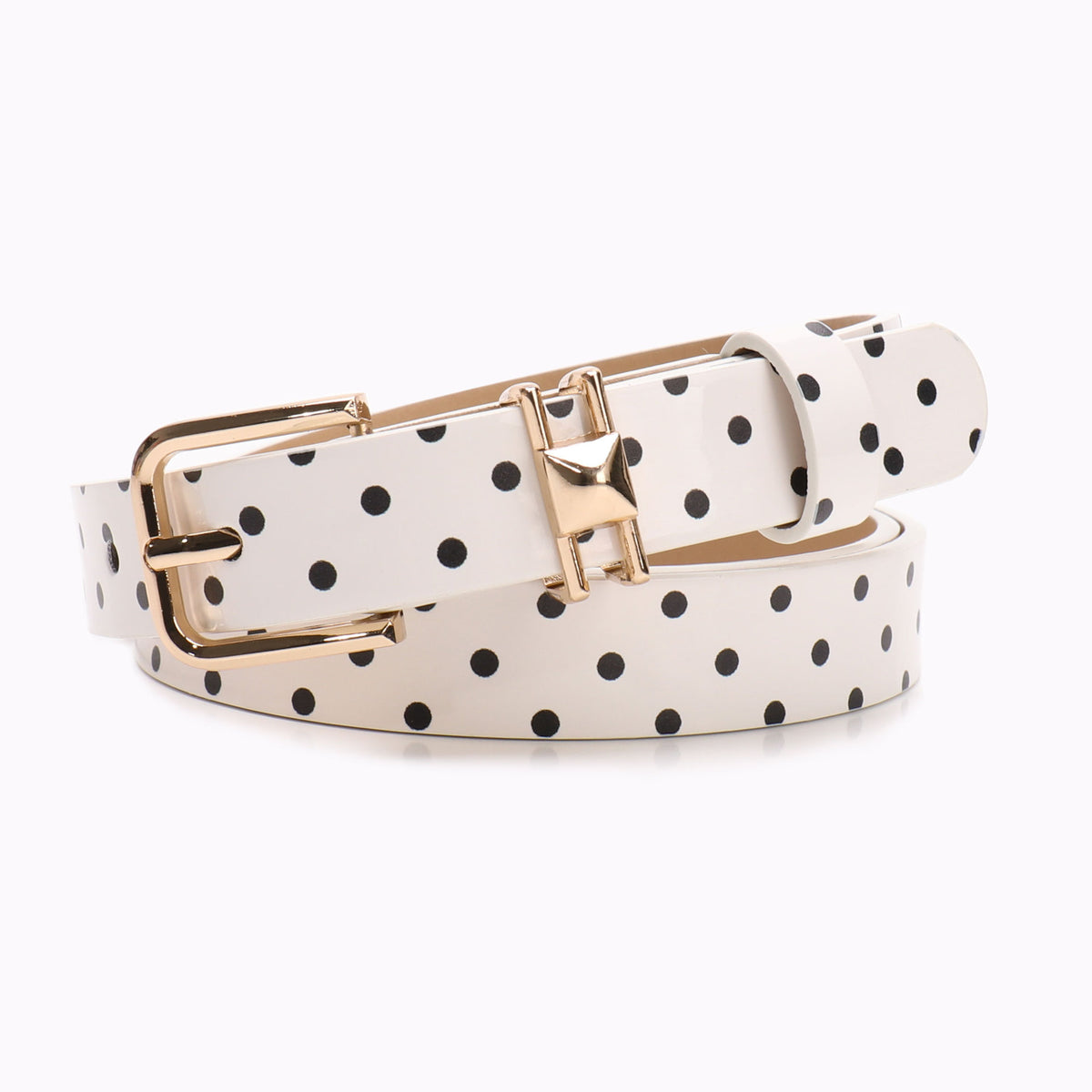 Slim Polka Dot Faux Leather Waist Belt - White