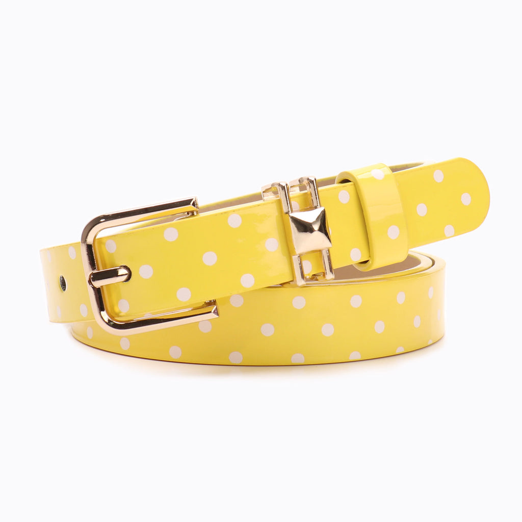 Slim Polka Dot Faux Leather Waist Belt - Yellow