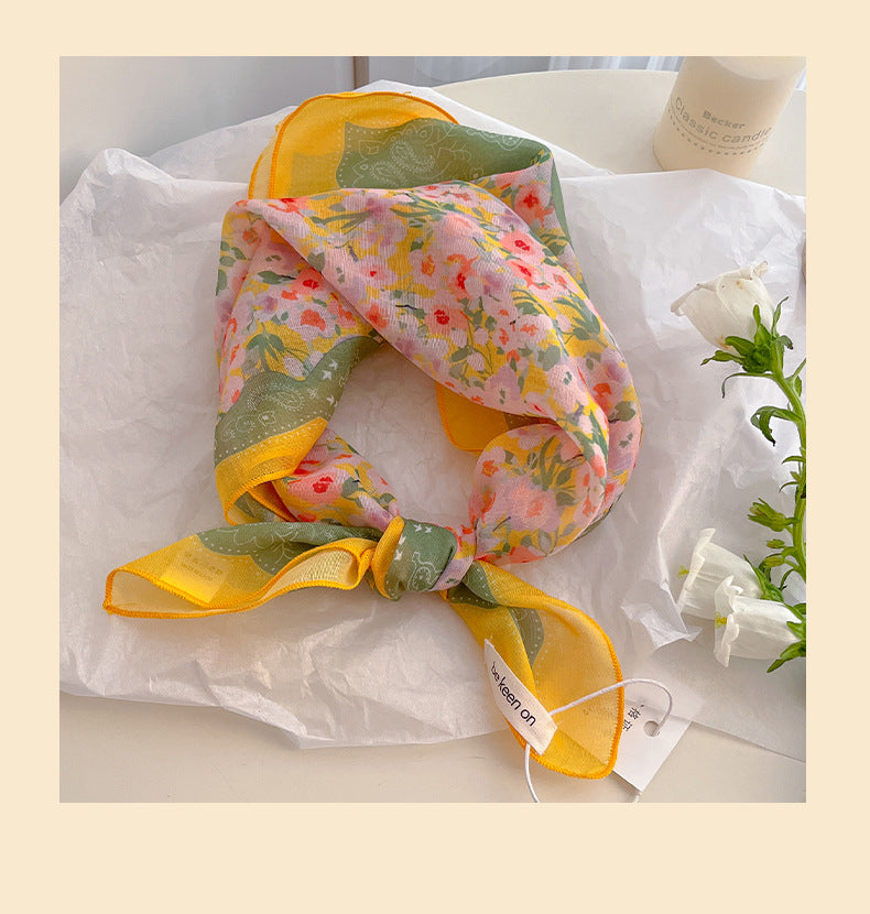 Sunlit Meadow Floral Neckerchief Scarf - view 9
