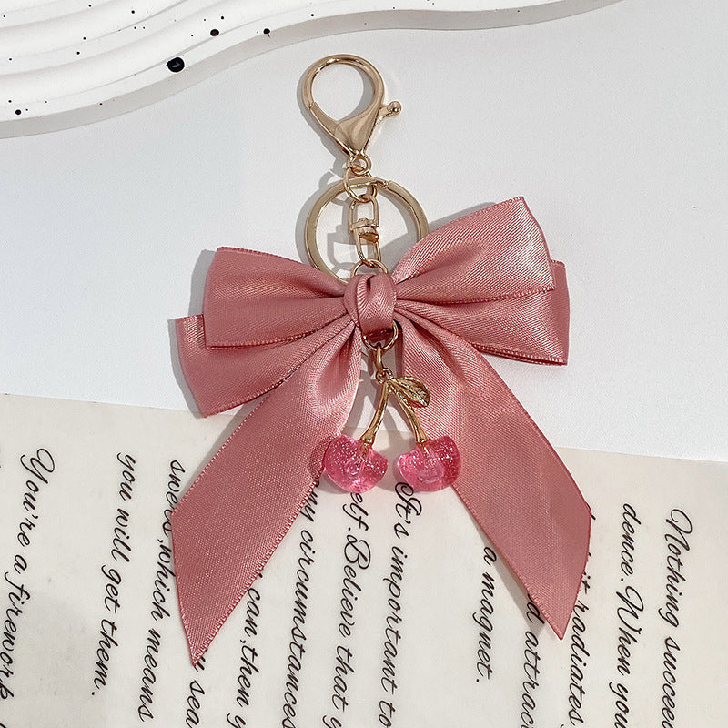 Oversized Satin Bow Translucent Cherry Keychain - Dark_Pink