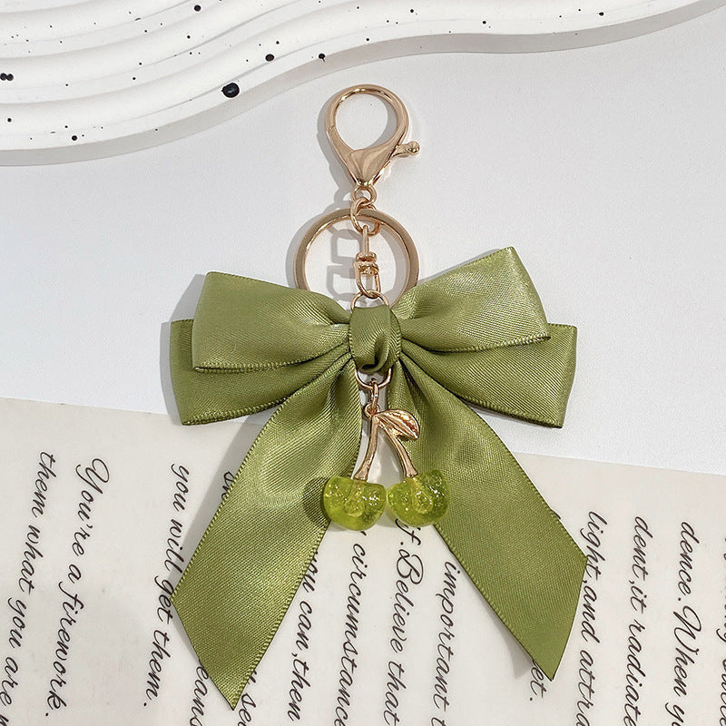 Oversized Satin Bow Translucent Cherry Keychain - Green