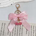 Oversized Satin Bow Translucent Cherry Keychain - Pink