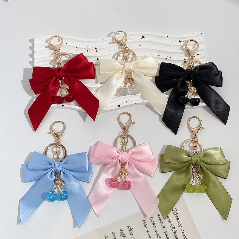 Oversized Satin Bow Translucent Cherry Keychain - view 1