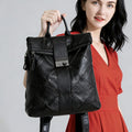 Diamond Stitch Vegan Leather Flap Backpack - Black