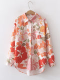 Retro Hibiscus Print Long Sleeve Shirt - Floral