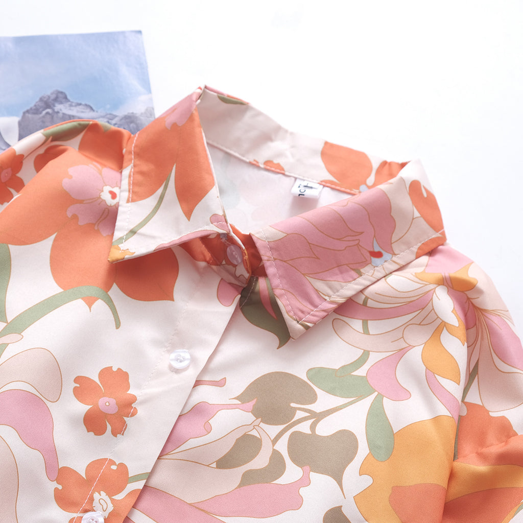 Retro Hibiscus Print Long Sleeve Shirt - Floral - 5